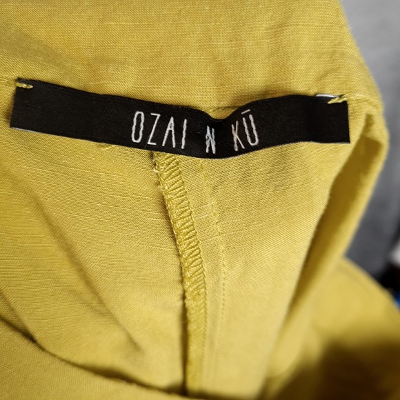 OZAI N KU Mandala Pants Womens Large Yellow Wide Leg Linen Rayon Pleated Casual - Picture 15 of 16